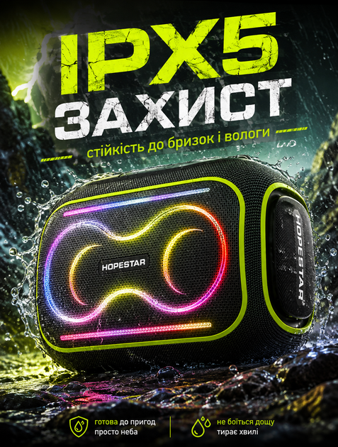 Портативная Bluetooth колонка Hopestar для вечеринок с RGB подсветкой 80 Вт 12500 мАг IPX5 - изображение 6