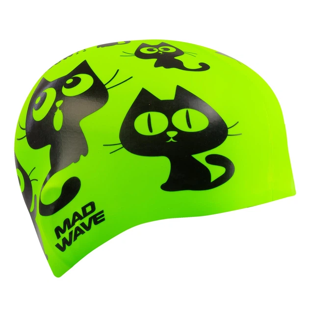 Шапочка для плавания силиконовая юниорская котики Mad Swim 057405 Green - изображение 2