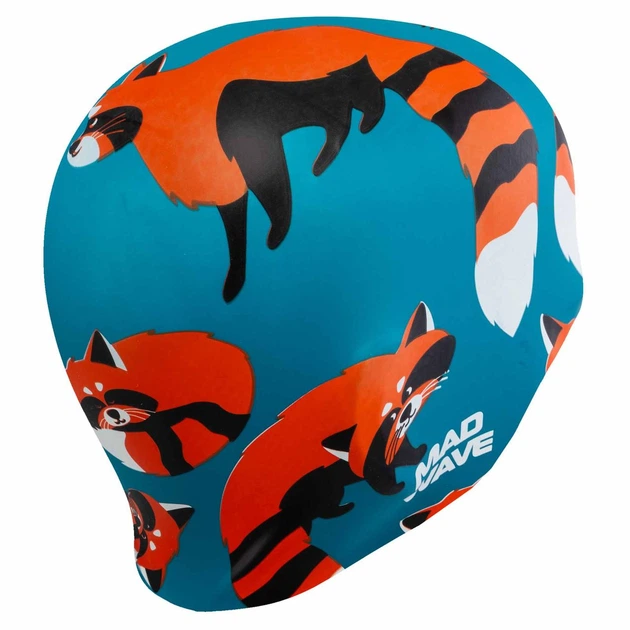 Шапочка для плавания силиконовая юниорская енот Mad Swim 057422 Turquoise-Black-Grey - изображение 4