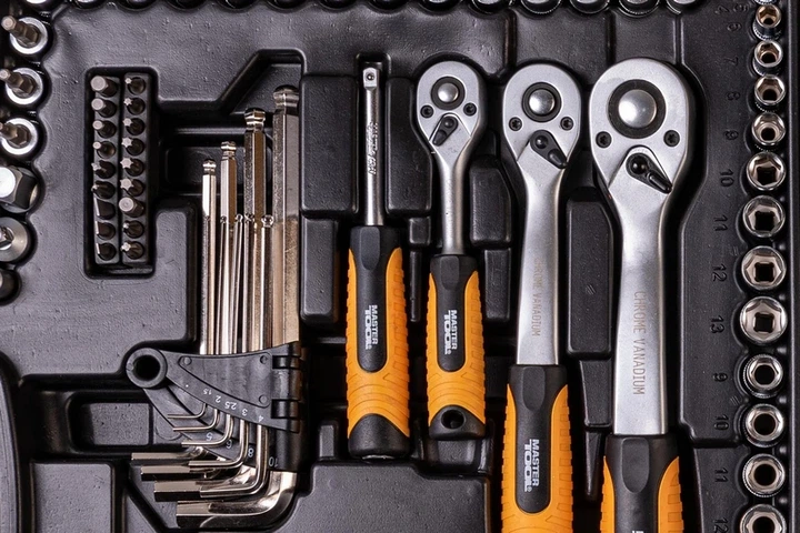 Набір інструментів MASTERTOOL PROFI ¼"&⅜"&½"&TORX 121 шт 4-13 мм 9-19 мм 20-32 мм Е8-Е20 CrV50BV30 протиударний кейс 78-5121 - зображення 3