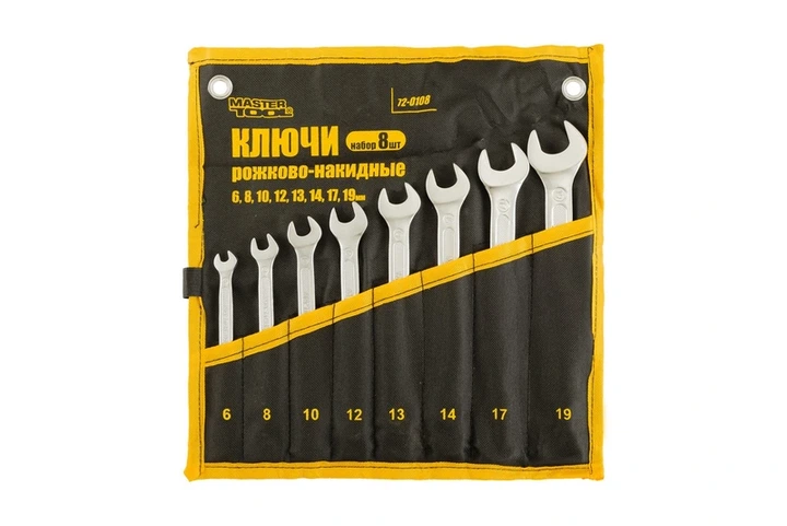 Ключі комбіновані MASTERTOOL COLD FORGED набір 8 шт (6/8/10/12/13/14/17/19 мм) 31CrV3 DIN 3113 у чохлі 72-0108 - изображение 2