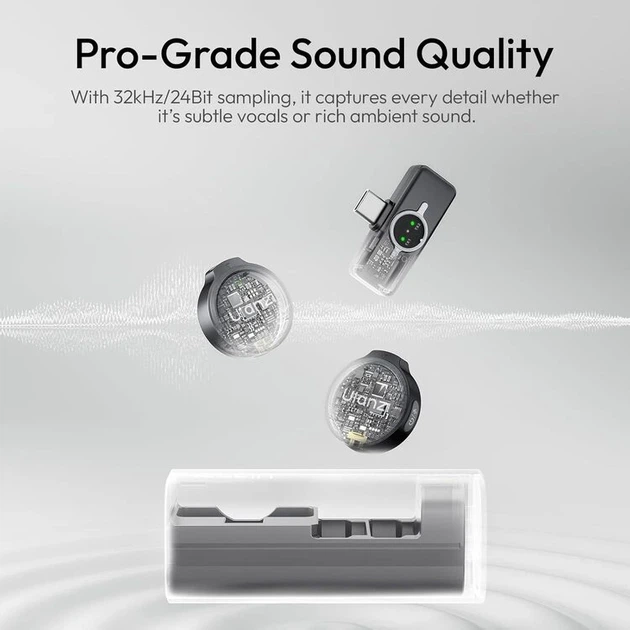 Бездротова мікрофонна система Ulanzi A21 Wireless Microphone, dual-mic, (Type C) Black - изображение 6