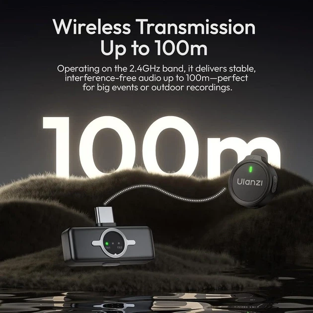 Бездротова мікрофонна система Ulanzi A21 Wireless Microphone, dual-mic, (Type C) Black - изображение 8
