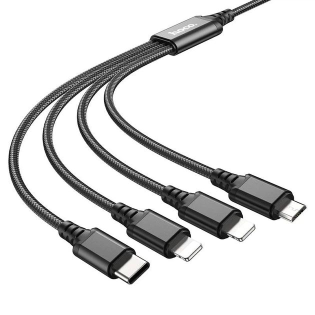 Кабель HOCO X76 4-in-1 Super charging cable (iP+iP+Type-C+Micro) Black - Фото 2 Кабель HOCO X76 4-in-1 Super charging cable (iP+iP+Type-C+Micro) Black - зображення 2