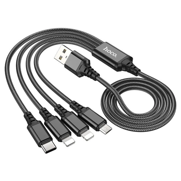 Кабель HOCO X76 4-in-1 Super charging cable (iP+iP+Type-C+Micro) Black - Фото 3 Кабель HOCO X76 4-in-1 Super charging cable (iP+iP+Type-C+Micro) Black - зображення 3