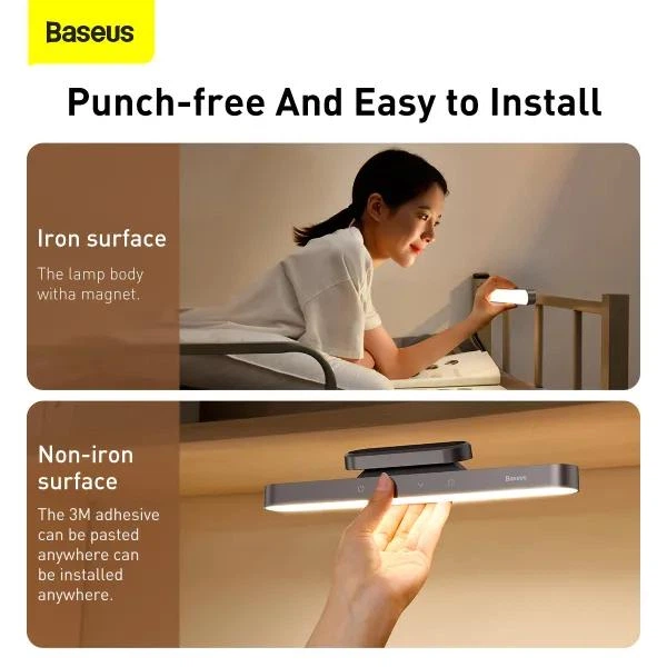 Настільна лампа Baseus Magnetic Stepless Dimming Charging Desk Lamp Портативна LED-лампа з акумулятором 1800mAh, магнітним кріпленням, сенсорним керуванням та регулюванням яскравості та кута нахилу для читання/навчання/роботи (DGXC-C0G), Сірий - зображення 9
