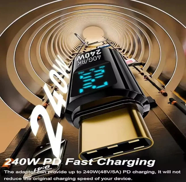 Адаптер для измерения мощности зарядного тока PD 240W, адаптер OTG, конвертер с передачей данных 40 Гбит/с - изображение 3