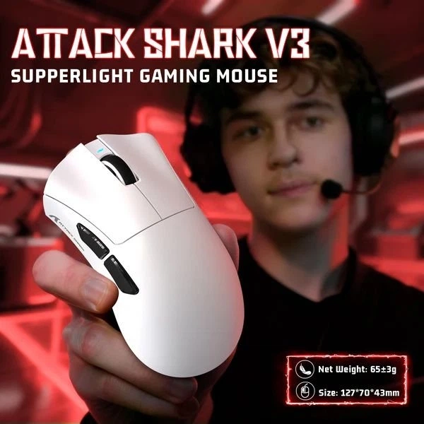 Мышь ATTACK SHARK V3 Wireless/Bluetooth/USB White (AS-6972792472607-W) - изображение 2