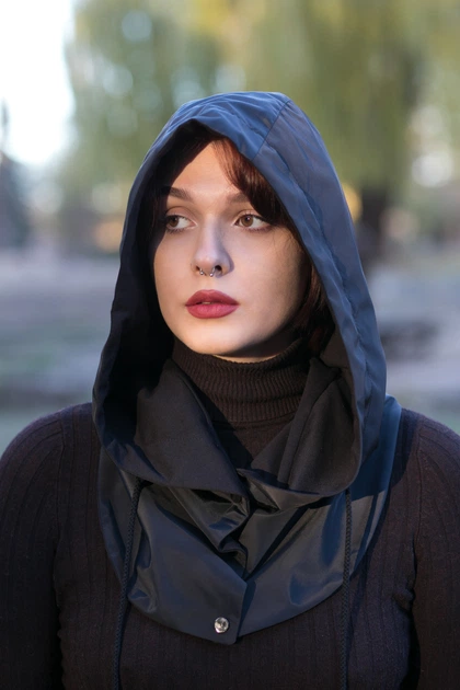 Каптур з плащівки з трикотажним підкладом Чорний М - Фото 4 Каптур з плащівки з трикотажним підкладом Чорний М - зображення 4
