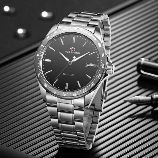 Наручний годинник Forsining 8294 Silver-Black Steel - зображення 2