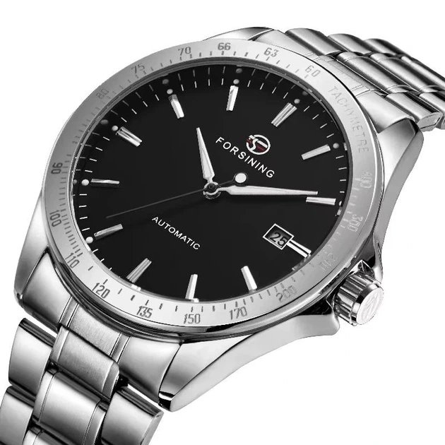 Наручний годинник Forsining 8294 Silver-Black Steel - зображення 6