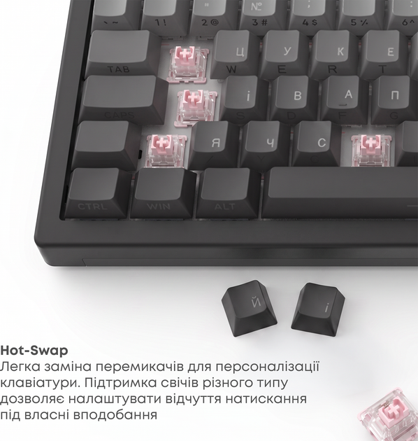Клавиатура беспроводная Ajazz AK820 V2 White Peach Switch Wireless/Bluetooth/USB Black/Gray (AK820-V2-WP-S-BG) - Фото 9 Клавиатура беспроводная Ajazz AK820 V2 White Peach Switch Wireless/Bluetooth/USB Black/Gray (AK820-V2-WP-S-BG) - изображение 9