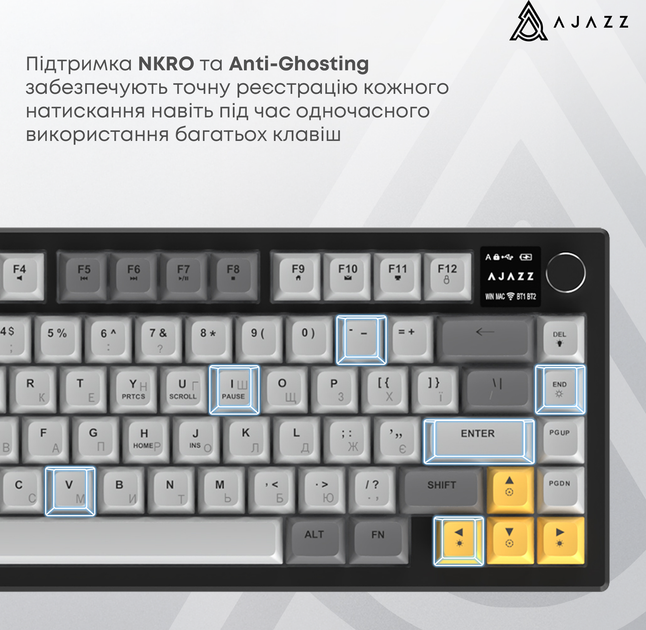 Клавиатура беспроводная Ajazz AF82 Wireless/Bluetooth/USB Black/White (AF82-BW) - изображение 7