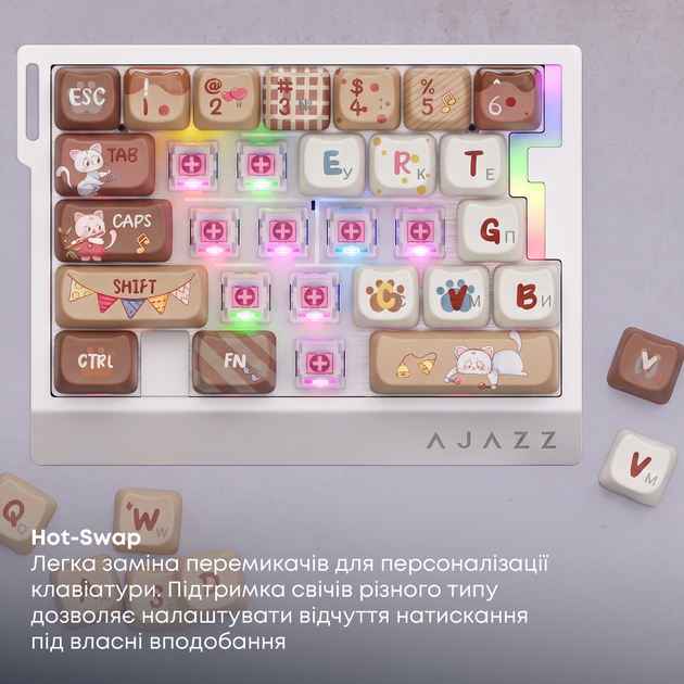 Клавиатура проводная Ajazz AK029 Meow Magnetic Switch USB Beige (AK029-M-Y) - изображение 9