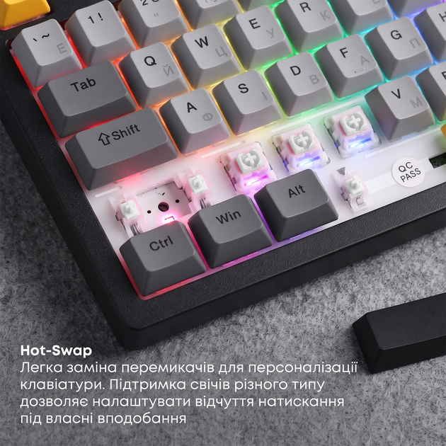 Клавиатура беспроводная Ajazz AK820 V2 Coconut Flake Switch Wireless/Bluetooth/USB Black/Gray/Yellow (AK820-V2-CF-BGY) - изображение 8