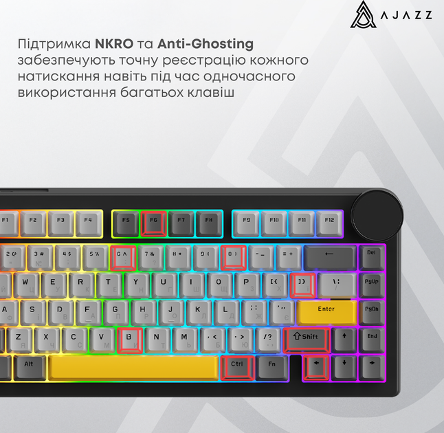 Клавиатура беспроводная Ajazz AK820 V2 Coconut Flake Switch Wireless/Bluetooth/USB Black/Gray/Yellow (AK820-V2-CF-BGY) - изображение 11
