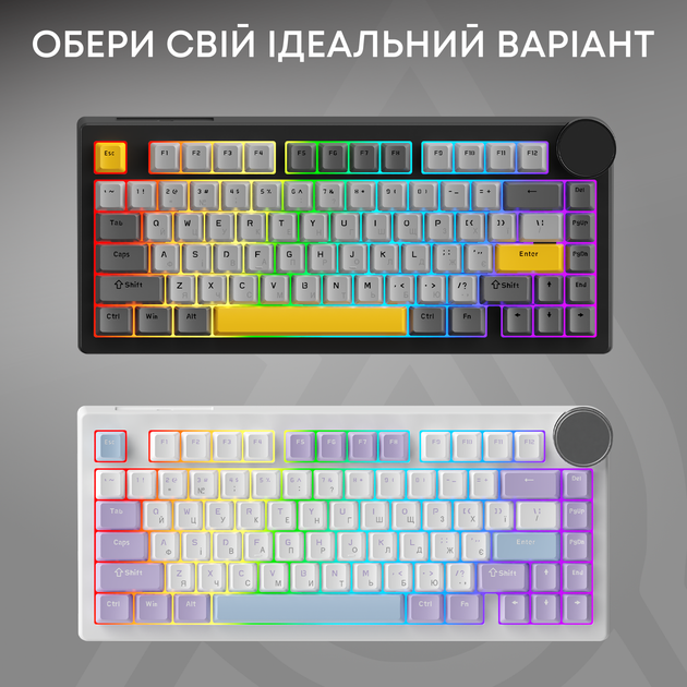 Клавиатура беспроводная Ajazz AK820 V2 Coconut Flake Switch Wireless/Bluetooth/USB Black/Gray/Yellow (AK820-V2-CF-BGY) - изображение 16