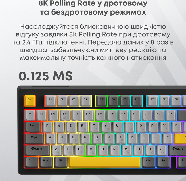 Клавиатура беспроводная Ajazz AK820 V2 Coconut Flake Switch Wireless/Bluetooth/USB Black/Gray/Yellow (AK820-V2-CF-BGY) - изображение 18