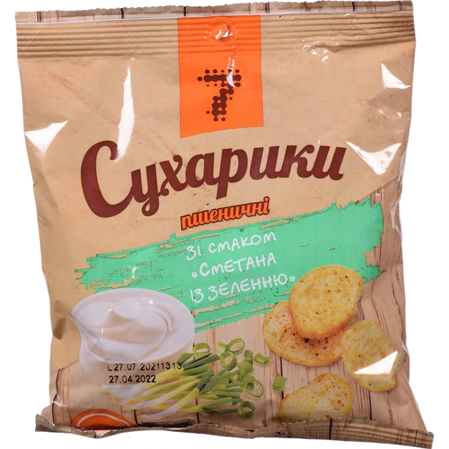Сухарики "7" пшеничні зі смаком сметани із зеленню 90 г - Фото 1 Сухарики "7" пшеничні зі смаком сметани із зеленню 90 г - изображение 1