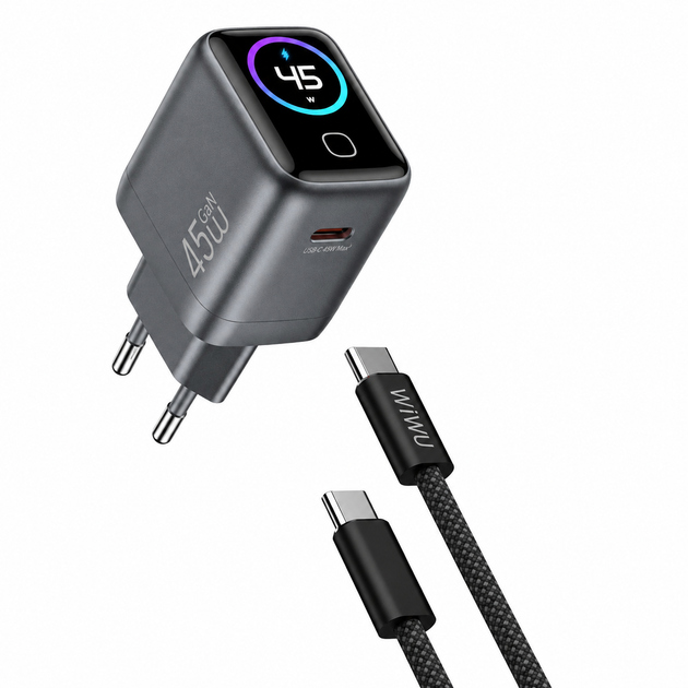Сетевое зарядное устройство WiWU Voyager CHG500 GaN 45 Вт с TFT-дисплеем - изображение 3
