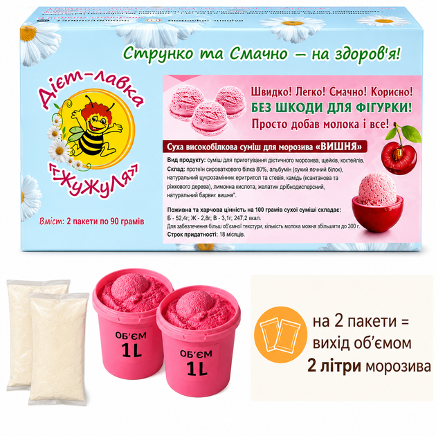 Морозиво протеїнове без цукру (суха суміш) "Вишня" ТМ ЖуЖуля, 180 г - Фото 2 Морозиво протеїнове без цукру (суха суміш) "Вишня" ТМ ЖуЖуля, 180 г - зображення 2