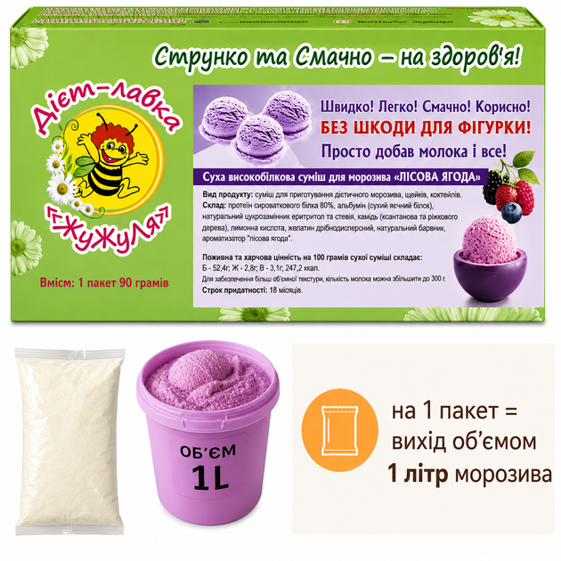 Мороженое протеиновое без сахара (сухая смесь) "Лесная ягода" ТМ ЖуЖуля, 90 г - изображение 2