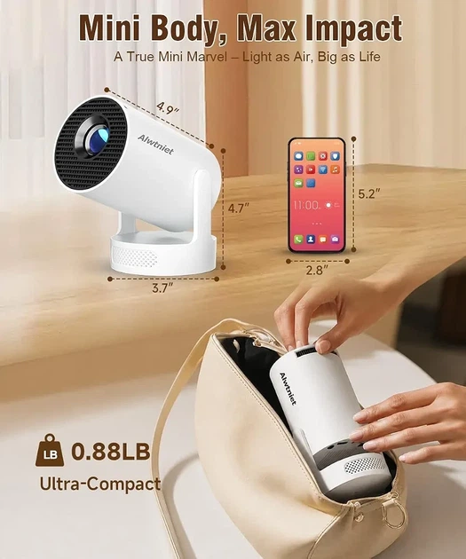 Мини-проектор Alwtniet HY300Pro+ для спальни, просмотра фильмов - изображение 2