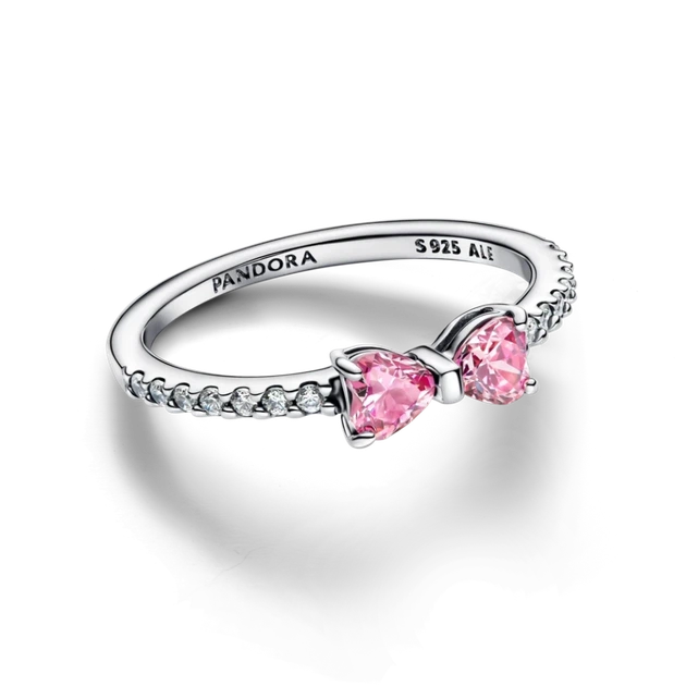 Срібна каблучка pandora рожевий бант. Пандора рожевий бант 193510C01 . 58 - изображение 2