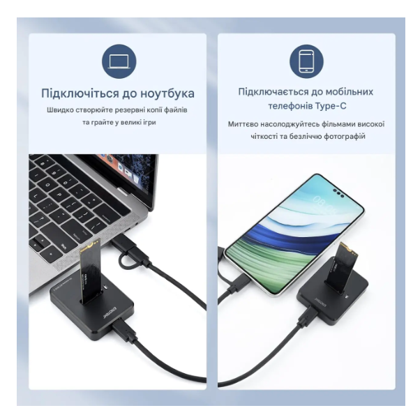 Док-станция ELUTENG M.2 NVMe и SATA на USB-C, адаптер для SSD M.2 на USB Type-C, двухпротоковый корпус для накопителей - изображение 4