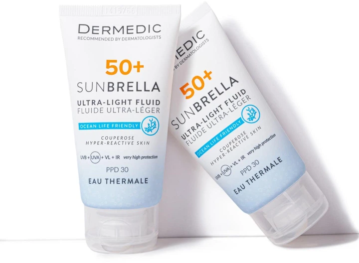 Ультралегкий защитный флюид Dermedic Sunbrella SPF 50+ для сосудистой и гиперактивной кожи 40 мл (5901643177584) - изображение 3