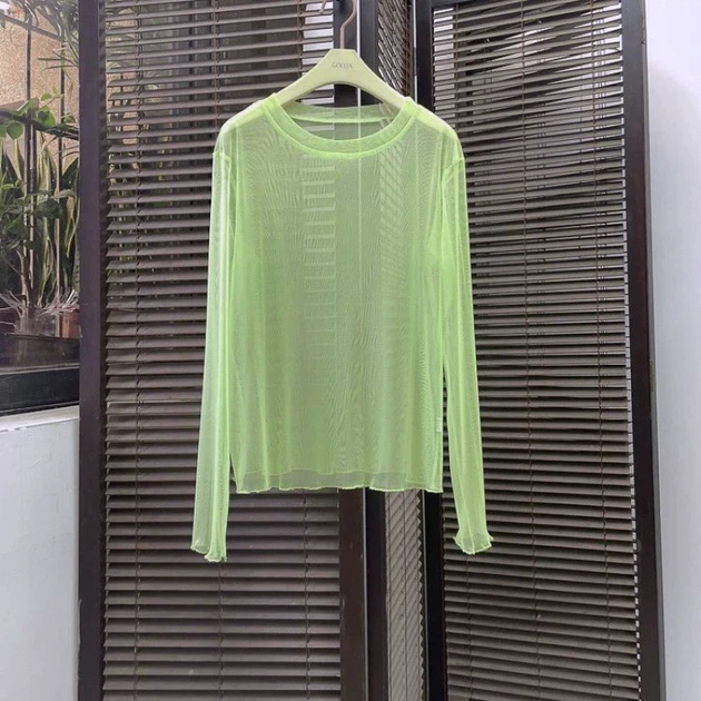 Прозора сітчаста кофтинка лонгслів xs/s зелений (50r040) - Фото 2 Прозора сітчаста кофтинка лонгслів xs/s зелений (50r040) - изображение 2