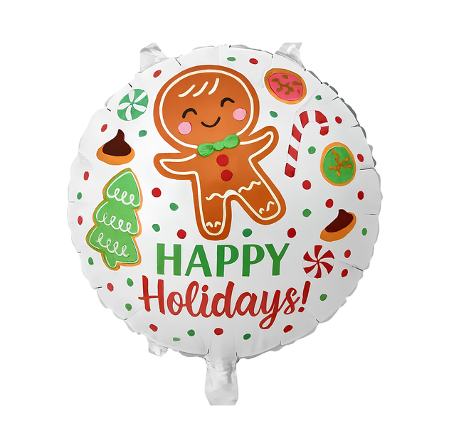 Новогодний Шар Круглый Пряничный человечек Happy Holidays 45см (18") Новый год - Фото 1 Новогодний Шар Круглый Пряничный человечек Happy Holidays 45см (18") Новый год - изображение 1