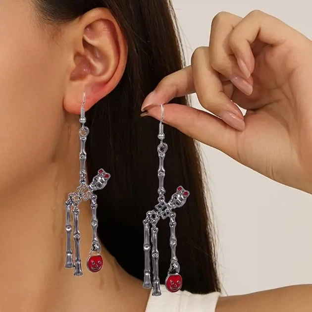 Сережки, сережки у формі скелета, готичні сережки чорні - зображення 3