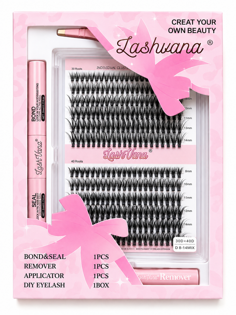 Набор накладных пучковых ресниц LashVana 30D-40D Изгиб C (240 пучков, микс 8-14 мм) + Клей-фиксатор Bond & Seal, Ремувер и Пинцет - изображение 2