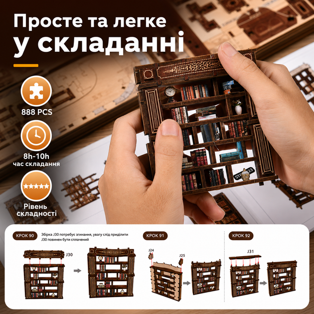 DIY-конструктор «Книжный зал мечты» AW02-003 с LED-подсветкой 888 деталей - изображение 5