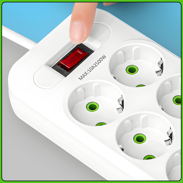 Удлинитель-переноска D10 10×220В+ 4×USB+ 1×Type-C 2500W 5 метров - изображение 6