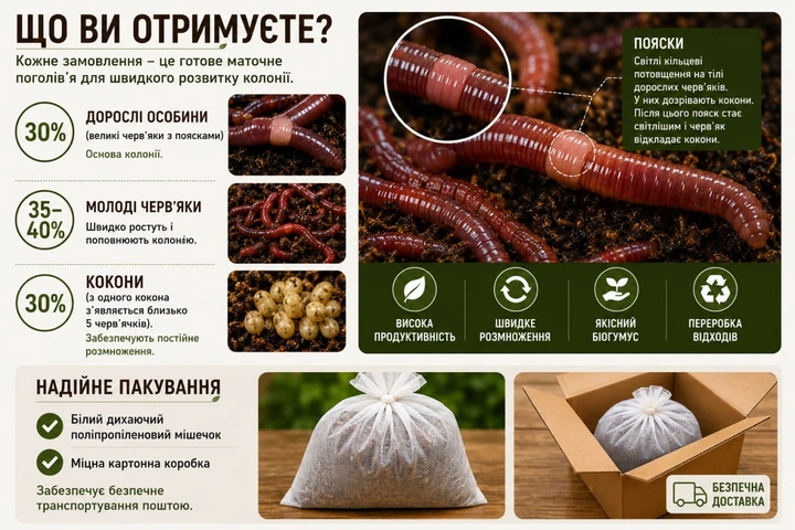 Черви для разведения старатель, черви калифорнийские 1000 шт маточное поголовье, семья червей - изображение 5