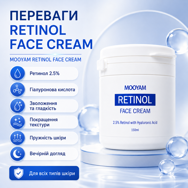 Восстанавливающий крем для лица против морщин MOOYAM Retinol Face Cream Крем для лица с ретинолом 2.5% Антивозрастной крем 150 мл - изображение 10
