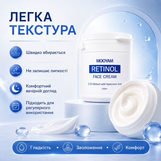 Восстанавливающий крем для лица против морщин MOOYAM Retinol Face Cream Крем для лица с ретинолом 2.5% Антивозрастной крем 150 мл - изображение 11