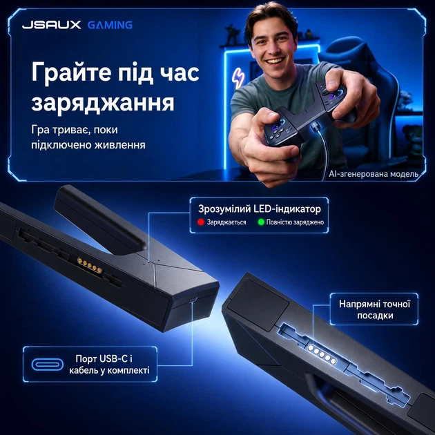 Зарядный держатель JSAUX для Lenovo Legion Go 2 / Gen 2 TrueStrike, оригинал, USB-C, LED-индикация - изображение 6
