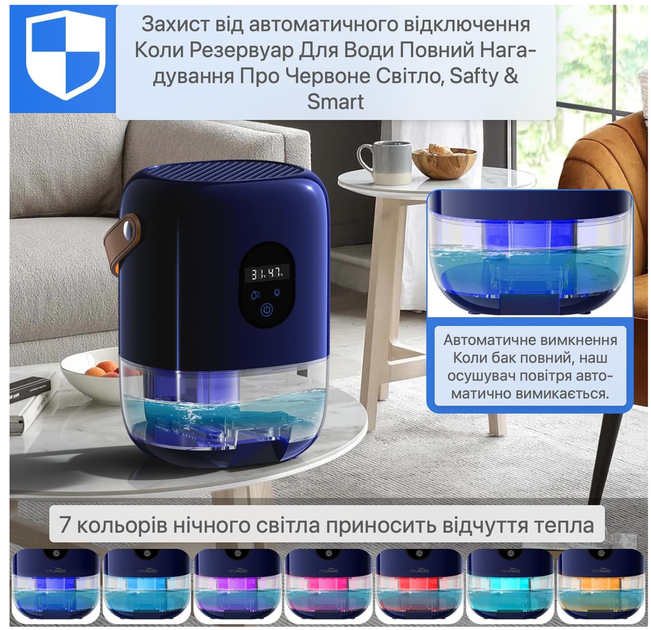 Осушувач повітря для дома квартири будинку підвалу спальні Невеликий 1 л поглинач вологи тиха робота компактний до 15кв - зображення 8