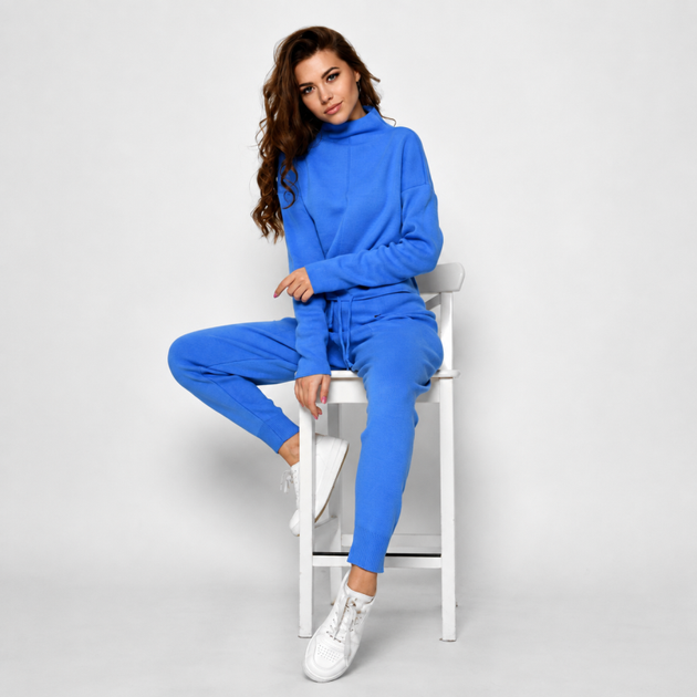 Синий вязаный спортивный костюм 52197 размер ONE SIZE - изображение 3