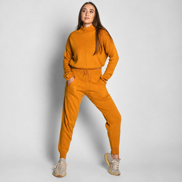 Вязаный спортивный костюм цвета горчица 55135 размер ONE SIZE - изображение 4