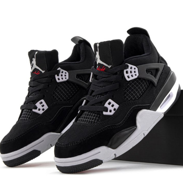 Кроссовки женские и мужские Ni Air Jord 4 Retro Black Canvas / Най аир Джорд 4 черные с серым высокие 42 - Фото 1 Кроссовки женские и мужские Ni Air Jord 4 Retro Black Canvas / Най аир Джорд 4 черные с серым высокие 42 - изображение 1