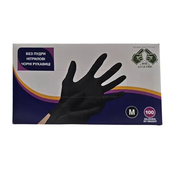 Рукавички Gloves нітрилові чорні без пудри M 100 шт./уп. (20250807-1) - Фото 1 Рукавички Gloves нітрилові чорні без пудри M 100 шт./уп. (20250807-1) - зображення 1