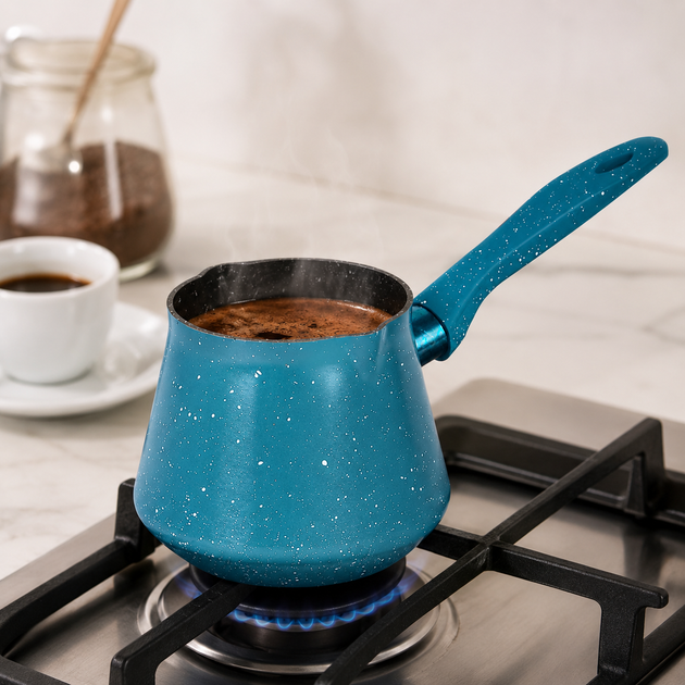 Турка для кофе Stenson R32622-220 550 мл, алюминиевая с антипригарным покрытием, бакелитовая ручка, бирюзовая - изображение 5
