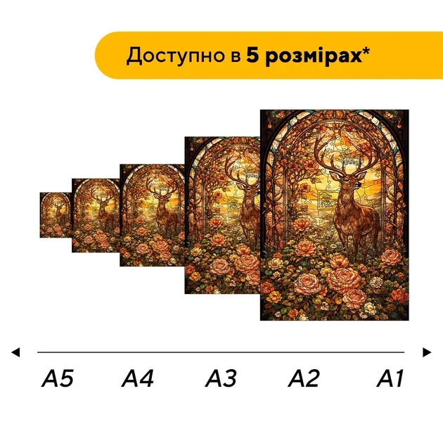 Дерев'яний фігурний пазл Сонячний Олень, А2, Дерев'яна коробка 300+ елементів - Фото 2 Дерев'яний фігурний пазл Сонячний Олень, А2, Дерев'яна коробка 300+ елементів - зображення 2