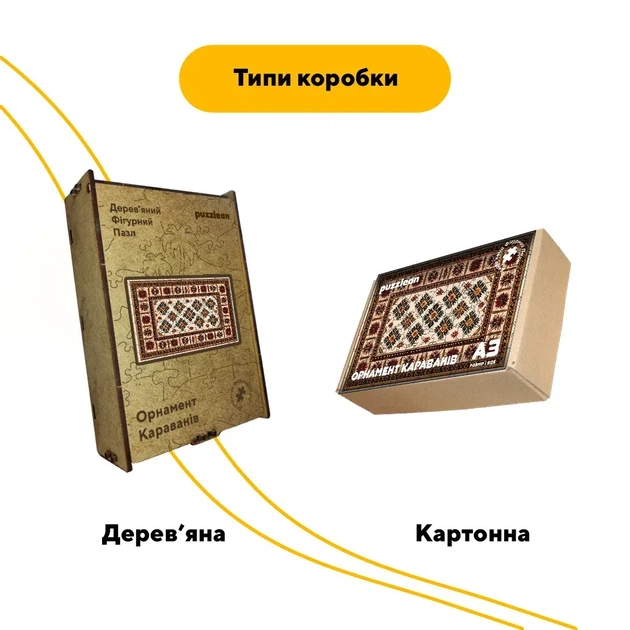 Дерев'яний фігурний пазл Килим Орнамент караванів, А5, Дерев'яна коробка 35 елементів - изображение 4
