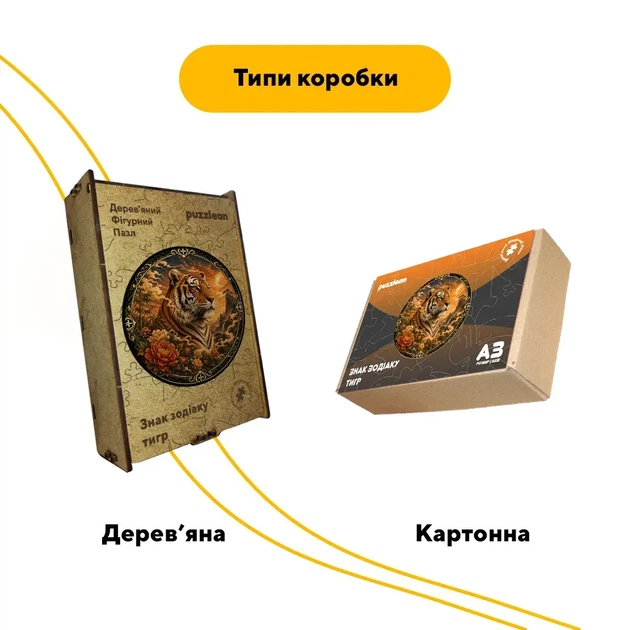 Дерев'яний фігурний пазл Знак зодіаку тигр, А4, Картонна коробка 100 елементів - Фото 4 Дерев'яний фігурний пазл Знак зодіаку тигр, А4, Картонна коробка 100 елементів - зображення 4