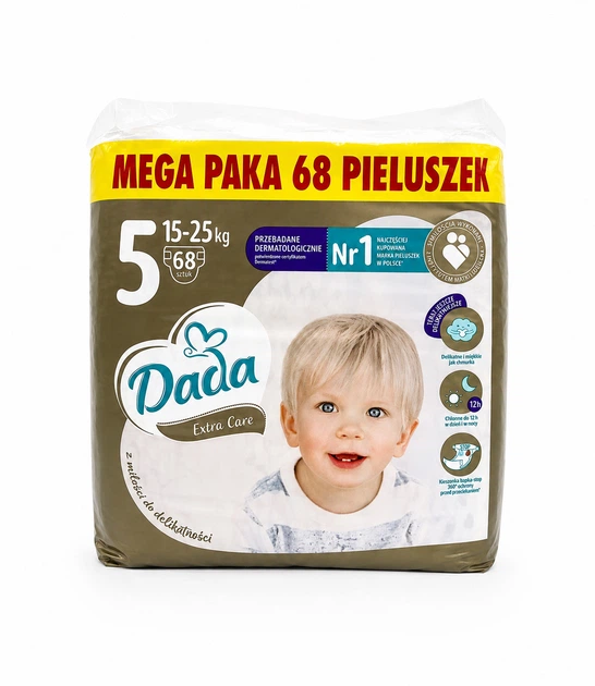 Підгузки памперси Dada Extra Care Mega Paka Розмір 5 (15-25 кг) 68 шт - Фото 1 Підгузки памперси Dada Extra Care Mega Paka Розмір 5 (15-25 кг) 68 шт - изображение 1